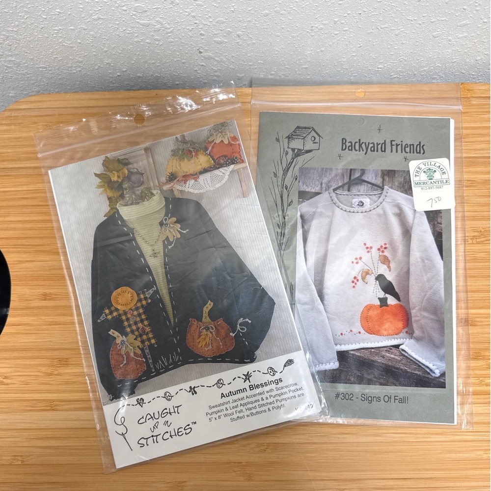 VTG Fall Applique for Sweat Shirt Patterns Lot of 2 Autumn Pumpkin